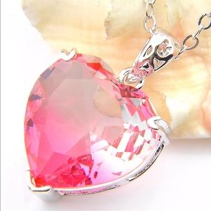 20 CTS PINK TOPAZ HEART PENDANT NECKLACE